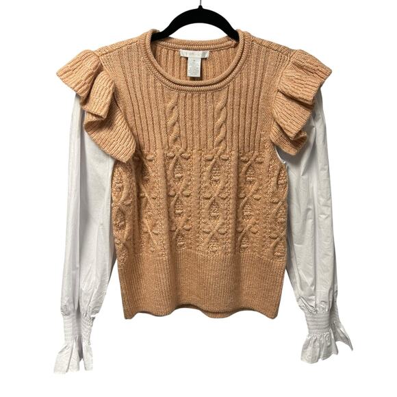 NWT Design History Sweet Peach White Mixed Media Crewneck Sweater Womens Medium - Picture 1 of 6